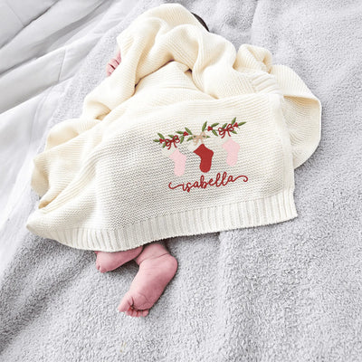 Christmas Stockings Embroidery Baby Blanket with Name
