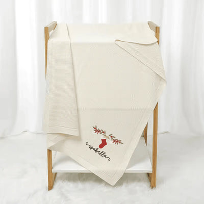 Christmas Stockings Embroidery Baby Blanket with Name