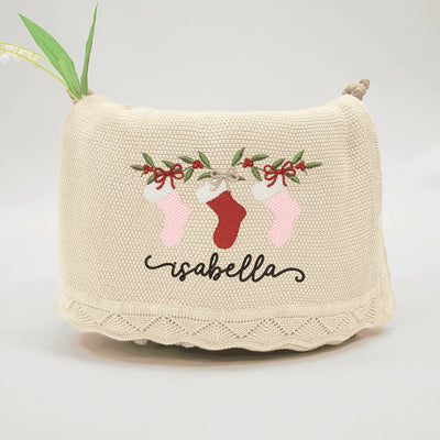 Christmas Stockings Embroidery Baby Blanket with Name