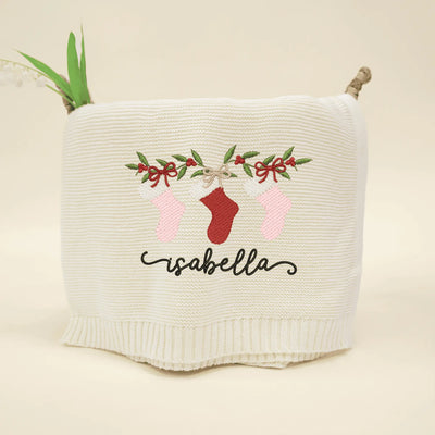 Christmas Stockings Embroidery Baby Blanket with Name