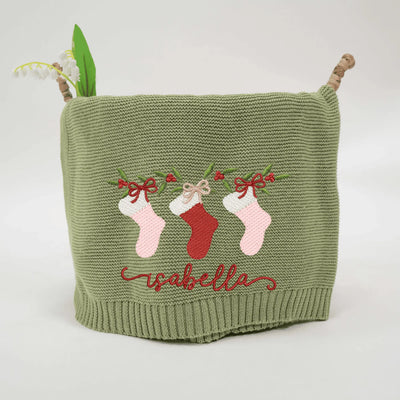 Christmas Stockings Embroidery Baby Blanket with Name