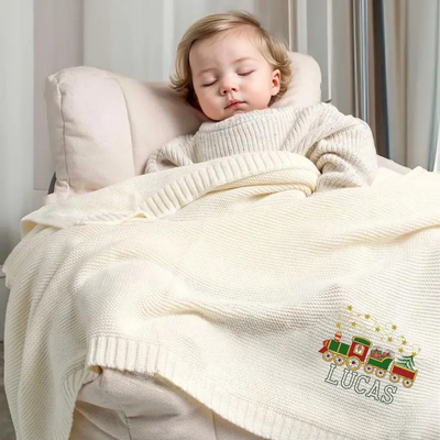 Christmas Train Embroidery Baby Blanket