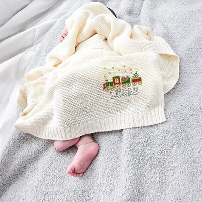 Christmas Train Embroidery Baby Blanket