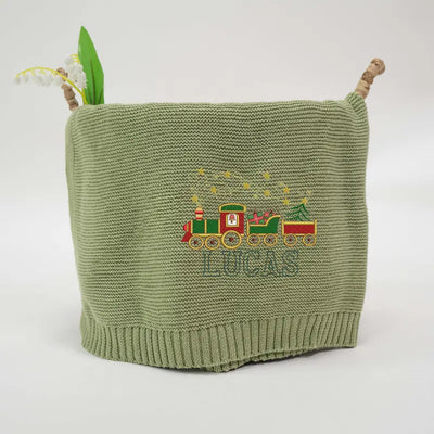 Christmas Train Embroidery Baby Blanket
