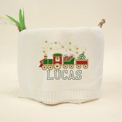 Christmas Train Embroidery Baby Blanket