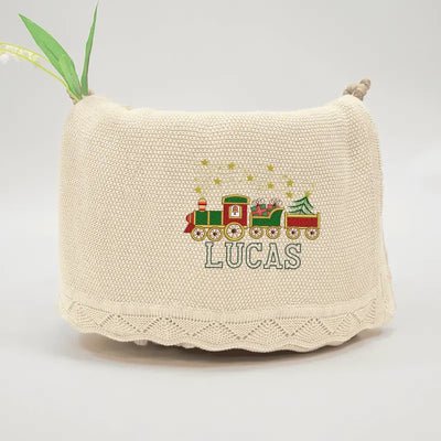 Christmas Train Embroidery Baby Blanket