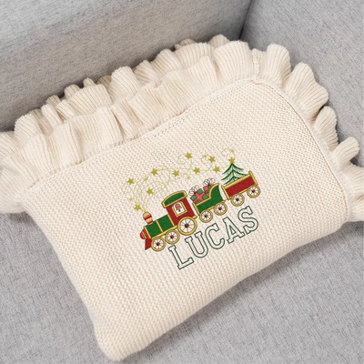 Christmas Train Embroidery Baby Blanket