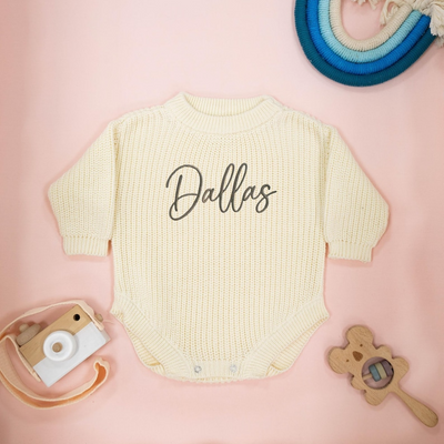 Baby Knit Romper - Personalized Embroidery Name