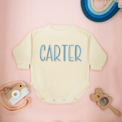 Baby Knit Romper - Personalized Embroidery Name