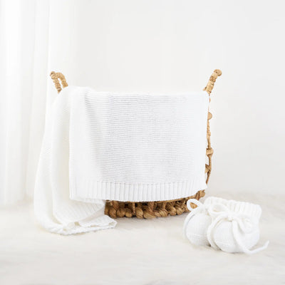 Classic Knit Cotton Baby Blanket in White