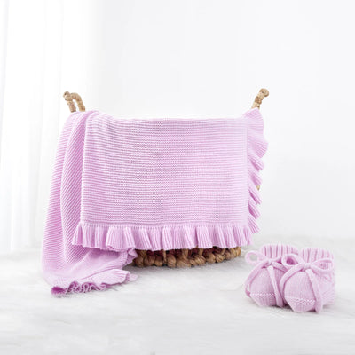 Ruffled Edge Knit Baby Blanket in Lilac