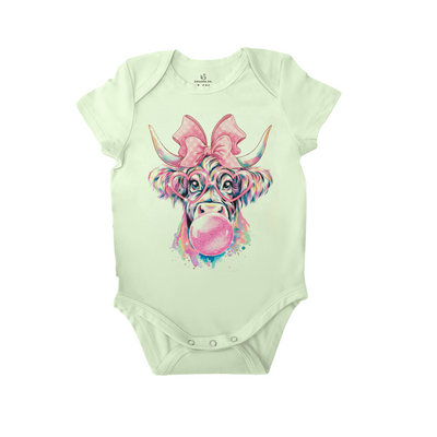 Coquette Highland Cow Baby Onesie in Mint