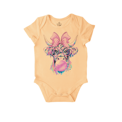 Coquette Highland Cow Baby Onesie in Orange