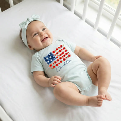 Custom America Flag Baby Name Onesie