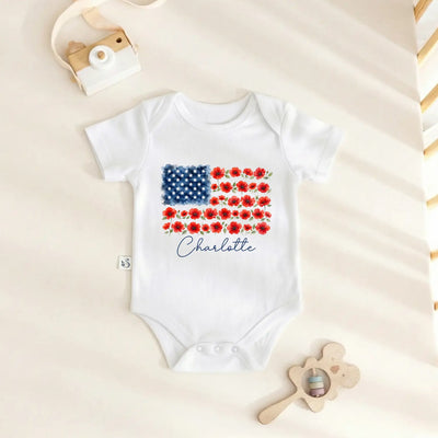 Custom America Flag Baby Name Onesie