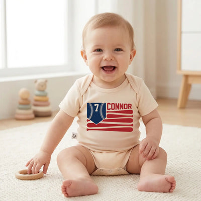 Custom American Flag Baseball Baby Onesie