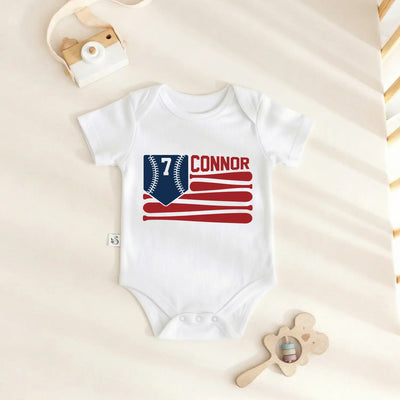 Custom American Flag Baseball Baby Onesie
