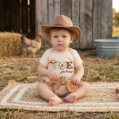 Custom Cowboy One Birthday Baby Onesie