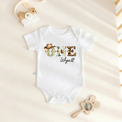Custom Cowboy One Birthday Baby Onesie