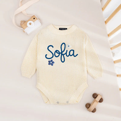 Custom Floral 4th of July Baby Name Romper