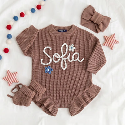 Custom Floral 4th of July Baby Name Romper