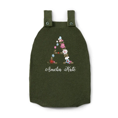 Custom Floral Embroidery Baby Button Romper