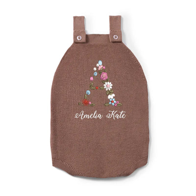 Custom Floral Embroidery Baby Button Romper