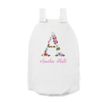 Custom Floral Embroidery Baby Button Romper