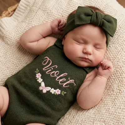 Custom Name Floral Baby Button Romper