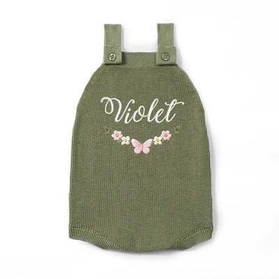 Custom Name Floral Baby Button Romper