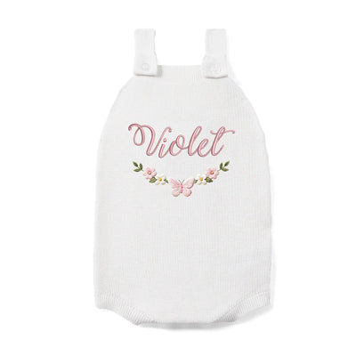 Custom Name Floral Baby Button Romper
