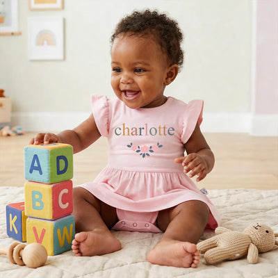 Custom Name Flower Baby Twirl Bodysuit Dress