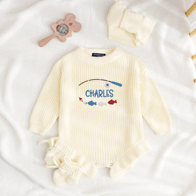 Custom Name Patriotic Fishing Baby Romper