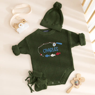 Custom Name Patriotic Fishing Baby Romper