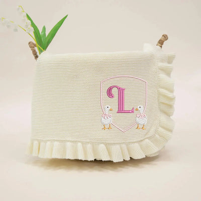 Custom Baby Initial Name White Goose Blanket SwaddleAn