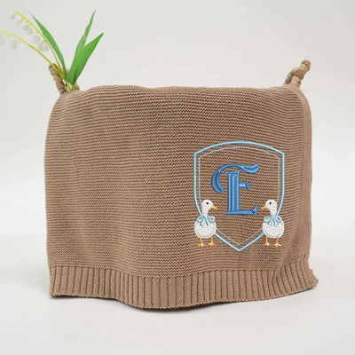 Custom Baby Initial Name White Goose Blanket SwaddleAn