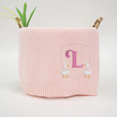 Custom Baby Initial Name White Goose Blanket SwaddleAn