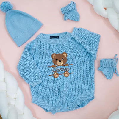 Custom Baby Name Embroidered Bear Romper