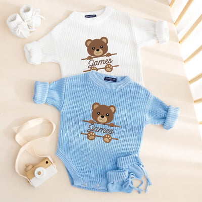 Custom Baby Name Embroidered Bear Romper