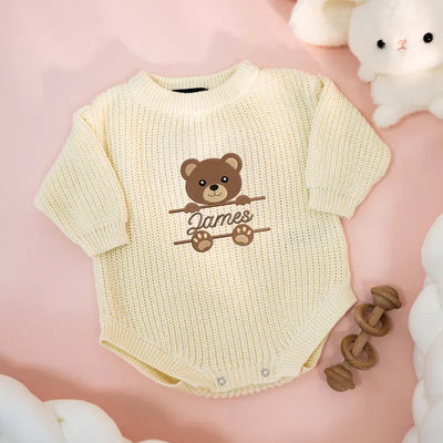 Custom Baby Name Embroidered Bear Romper