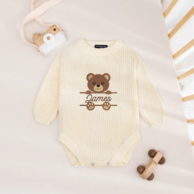 Custom Baby Name Embroidered Bear Romper