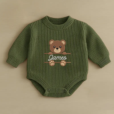 Custom Baby Name Embroidered Bear Romper