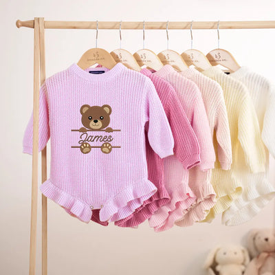 Custom Baby Name Embroidered Bear Romper
