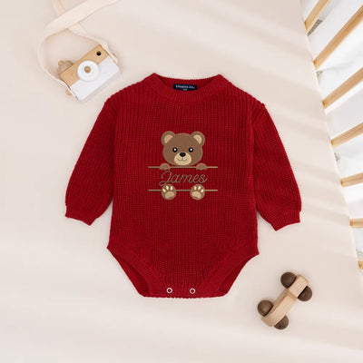 Custom Baby Name Embroidered Bear Romper