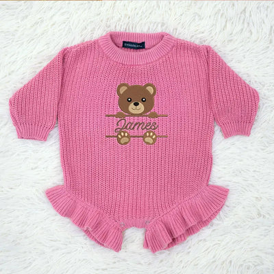 Custom Baby Name Embroidered Bear Romper