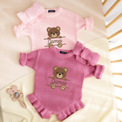 Custom Baby Name Embroidered Bear Romper