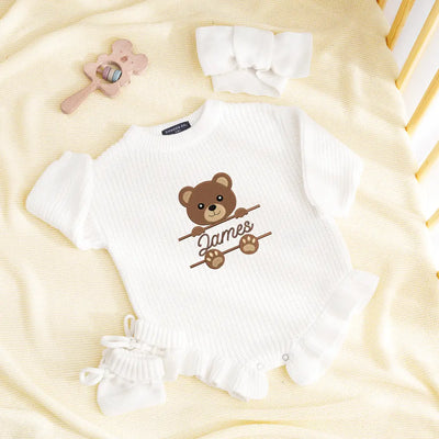 Custom Baby Name Embroidered Bear Romper