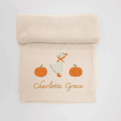 Custom Baby Name Halloween Mini Goose Pumpkin Blanket in Beige 2