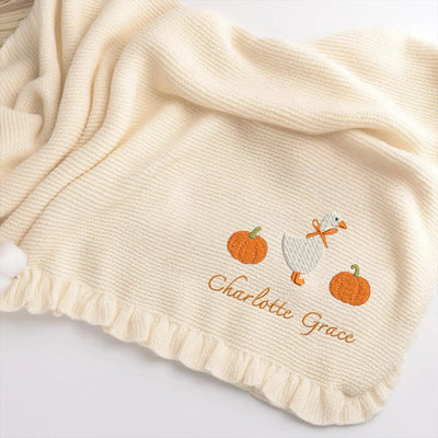 Custom Baby Name Halloween Mini Goose Pumpkin Blanket in Beige 3