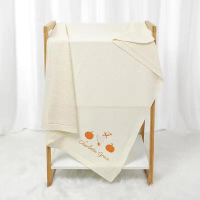 Custom Baby Name Halloween Mini Goose Pumpkin Blanket in Cream 2